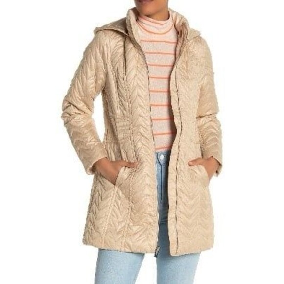 Via Spiga Zig Zag Quilted Detachable Hood Mid Length Jacket Side Pockets S - Picture 1 of 8